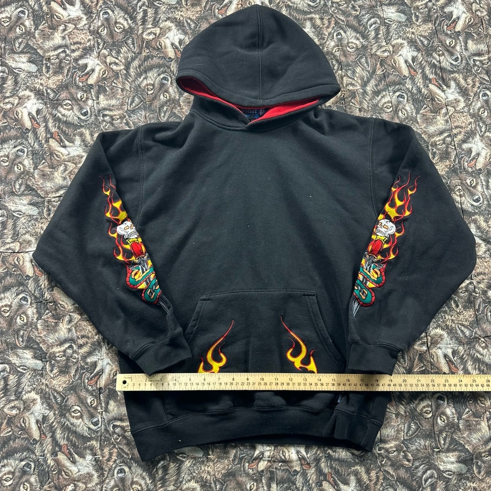 Early 2000s Black and Red Flame Sweatshirt Hoodie